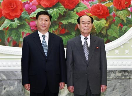 2008年6月，国家副主席习近平在平壤会见金永南。