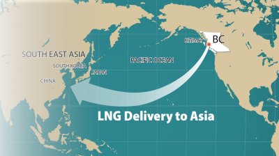 卑詩LNG出口亞洲路線圖。（取材自省府網站）