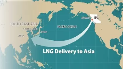 卑詩LNG出口亞洲路線圖。（取材自省府網站）