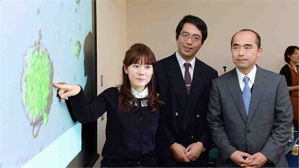 笹井芳树（中）和小保方晴子（左）