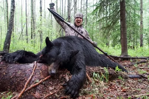 Josh Bowmar fitted a home-made speared with a Go Pro camera to hunt and kill a black bear