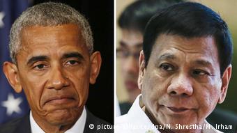 Kombobild Barack Obama und Rodrigo Duterte (picture-alliance/dpa/N. Shrestha/M. Irham)