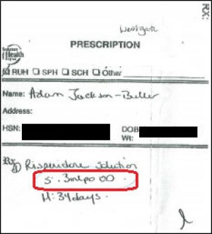 Original prescription for Risperidone