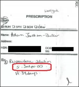 Original prescription for Risperidone