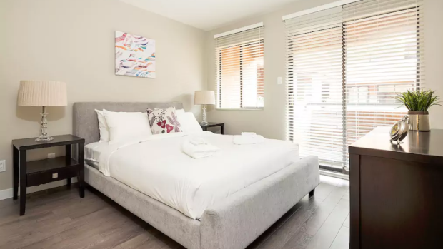 This is the bedroom attached to a listing for 'Elegant 2BR in Fairview' which appeared on Airbnb in September. The City of Vancouver wants to stop the short-term rental of the unit.