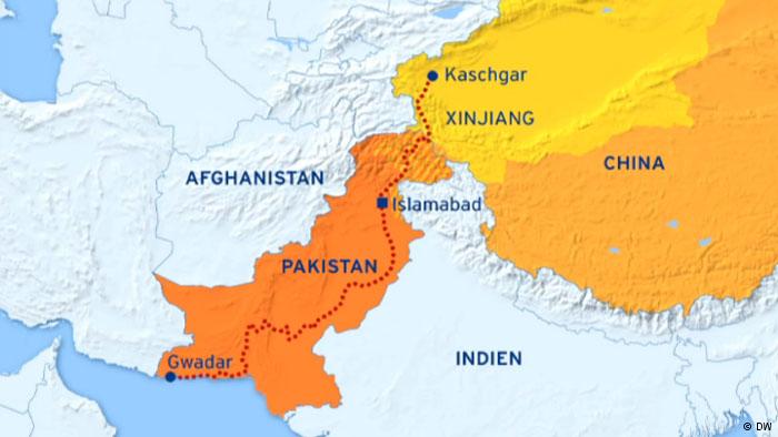 Karte China Pakistan geplanter Wirtschaftskorridor Gwadar - Kaschgar (DW)