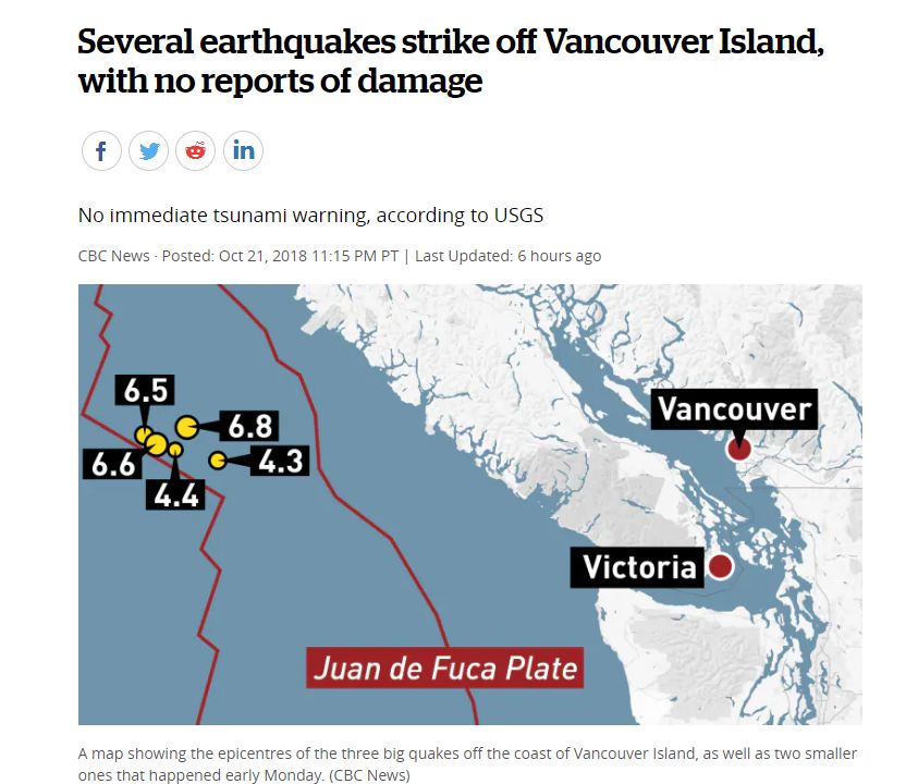 突发! 温哥华岛附近连发3次地震 高达6.8级 更大的地震还在路上 BC省长竟这样说……