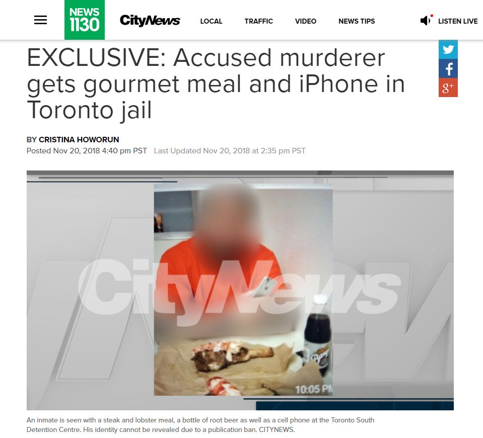 震惊! 加拿大犯罪率破纪录 大温7起枪案5人死 犯人却在牢里吃龙虾玩iPhone