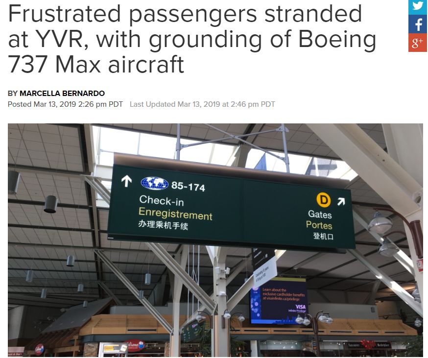 重磅! 特朗普一声令下 全球所有波音737 Max立即停飞! YVR机场大乱!