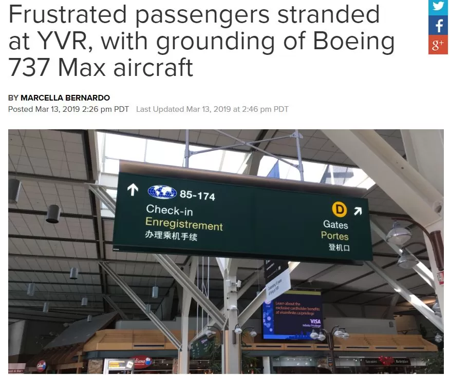 重磅! 特朗普一声令下 全球所有波音737 Max立即停飞! YVR机场大乱!