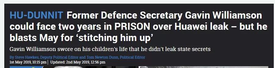 突发! 麦家廉第二？英国国防部长因“华为事件”被撤职！