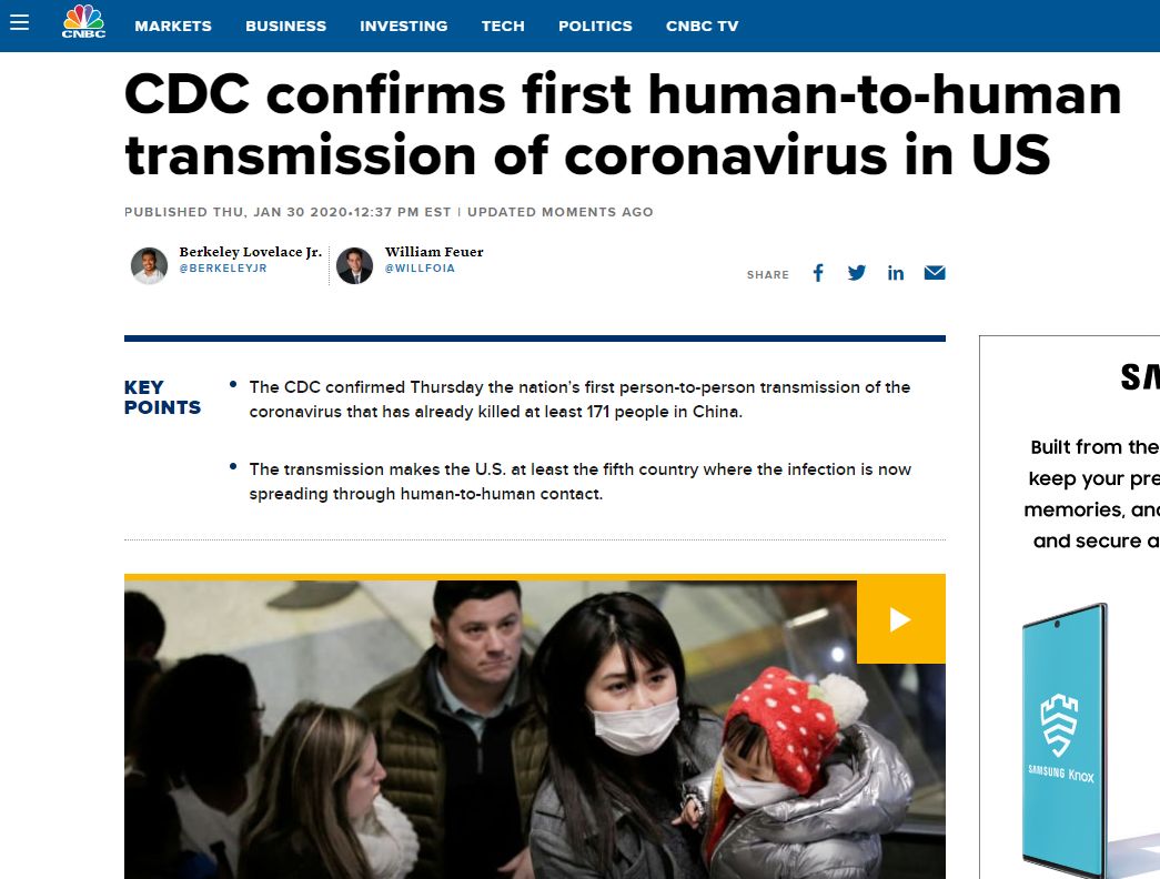 突发! 世卫组织宣布全球紧急 美国出现首例人传人 7000人遭封锁