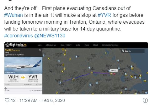 快讯! 加拿大撤侨飞机已从武汉起飞 194人今晚8点抵达温哥华