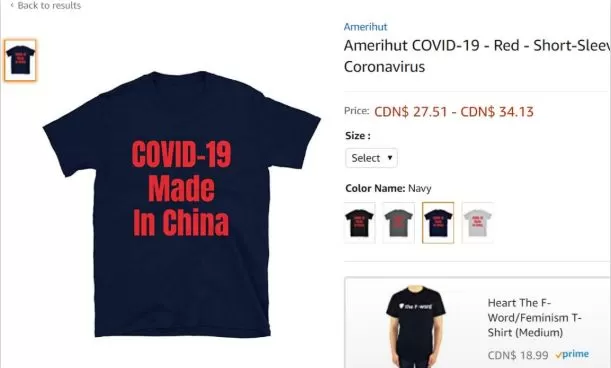 怒! 亚马逊竟出售新冠病毒T恤! 公然侮辱受害者 华人不能忍!