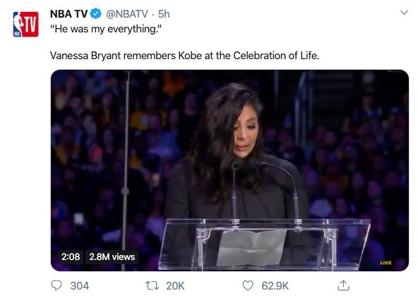 心碎! 科比追悼会万人看哭 瓦妮莎泣诉: 他是我的一切! 乔丹都扛不住了...