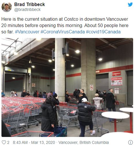 总理老婆确诊吓坏大温民众! Costco沃尔玛被攻陷 卫生纸饮用水全限购了!