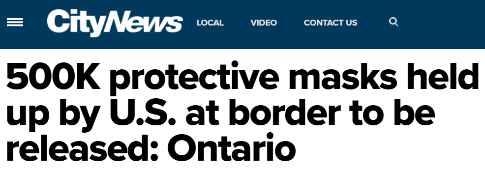 大批加拿大口罩在边境遭美国拦截! 加国最刚省长怒喷特朗普: 做个人吧!
