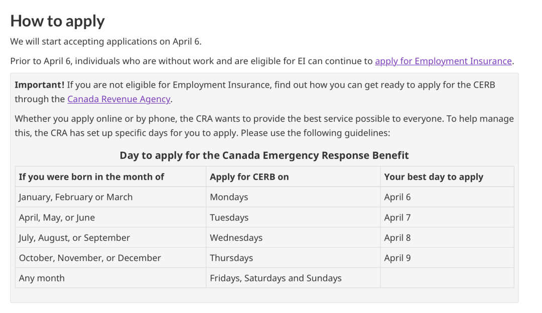 【十大点】紧急救助金CERB申请划重点：按生日决定申请先后