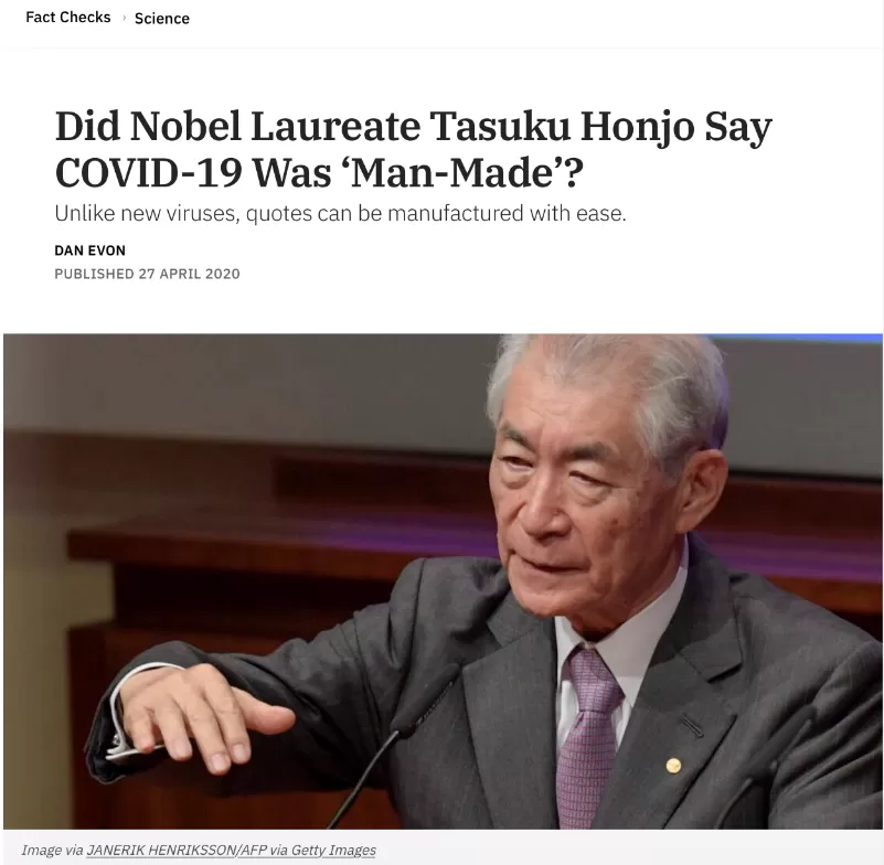 诺奖得主称新冠病毒系人造?本人澄清怒斥假消息