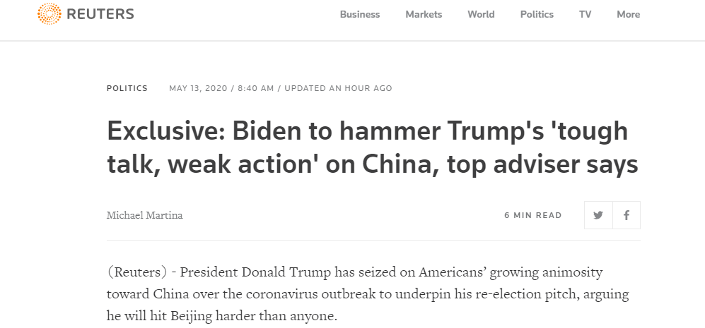 中国又躺枪！拜登团队要攻击特朗普对中国太软 