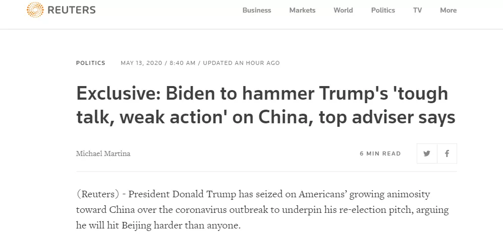 中国又躺枪！拜登团队要攻击特朗普对中国太软 