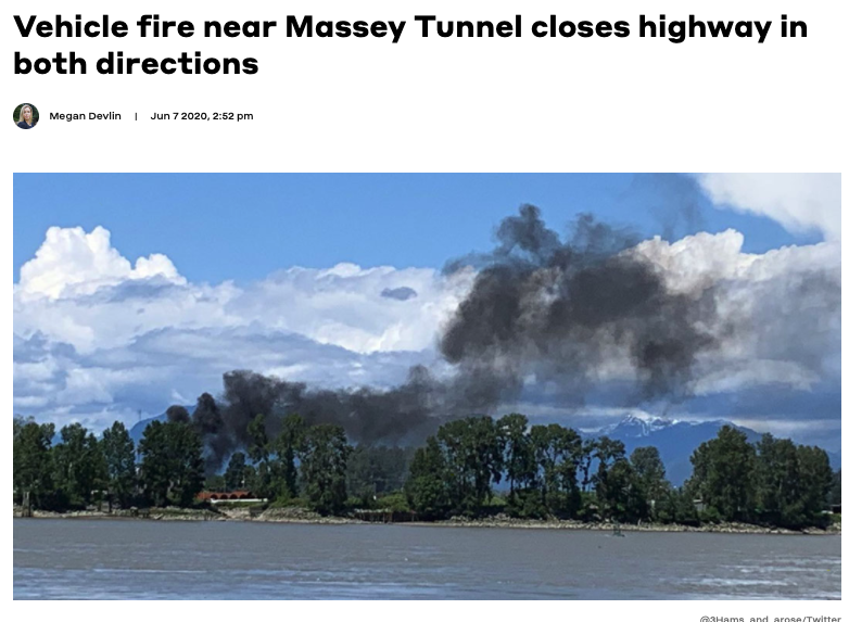 刚刚! 大温有车在隧道内自燃 99号公路封路! 一架飞机疑坠落菲沙河中 2人或遇难!