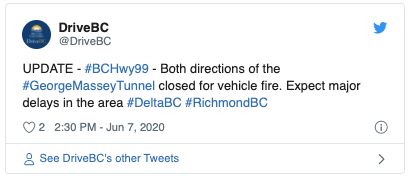 刚刚! 大温有车在隧道内自燃 99号公路封路! 一架飞机疑坠落菲沙河中 2人或遇难!