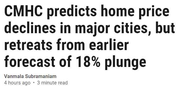 CMHC最新预测! 全国主要城市房价大跌12% 多伦多坚挺 温哥华却迎最大跌幅