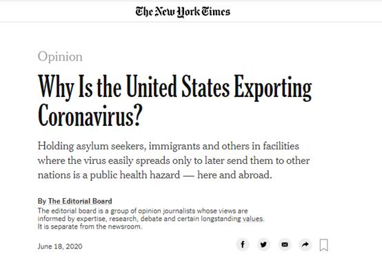 《纽约时报》：美国在“故意”出口新冠肺炎