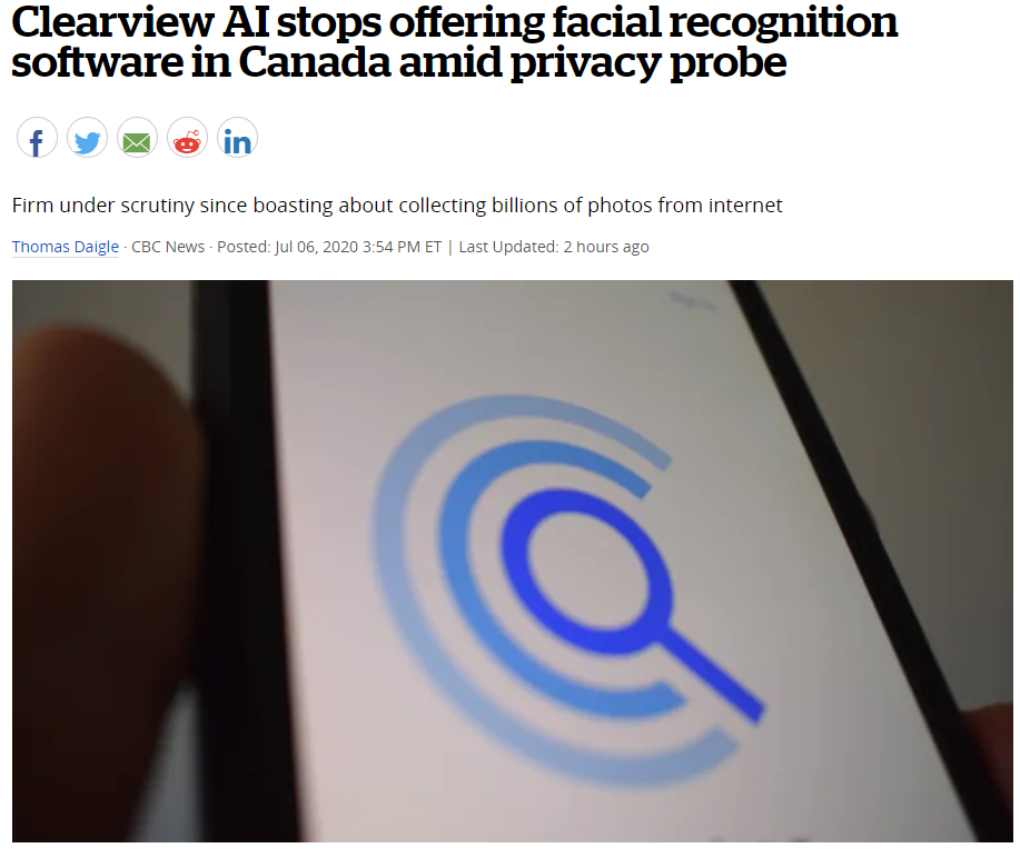 Clearview AI因侵犯个人隐私被加拿大调查 今日宣布全面下架