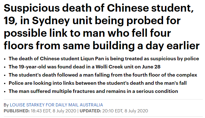 诡异! 19岁华人美女留学生离奇死亡 尸体伤痕累累 男友刚刚跳楼!