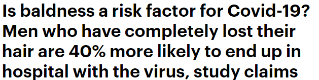 悲伤! 秃头男性感染新冠风险高40% 一医院男性患者几乎都是秃顶!
