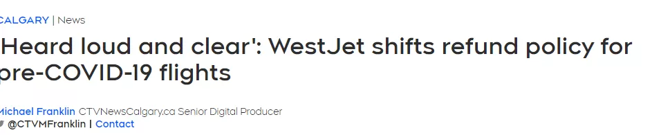 等到了! 西捷航空11月2日起退款  疫情前被取消班机都能退!