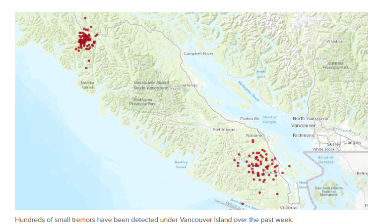 傻眼! 温哥华岛要被震走了! 数周3500次小地震 向西飘移5毫米!