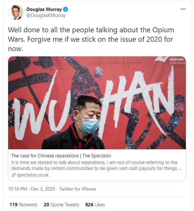 英国知名公知：我们应该派出炮舰，让中国为疫情赔钱  