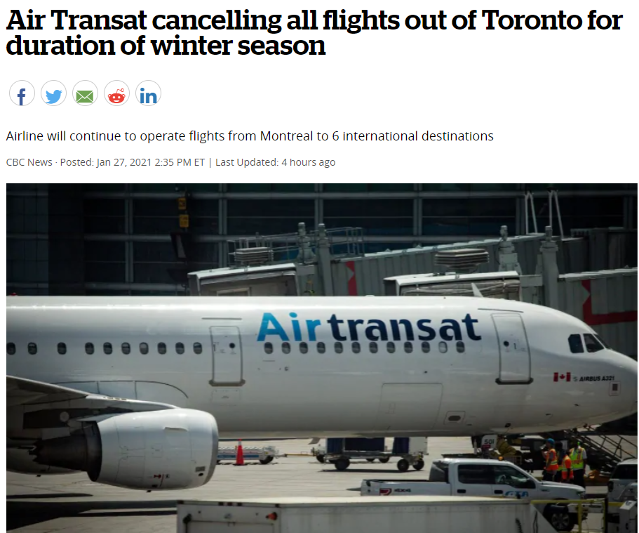 注意! Air Transat宣布取消所有进入多伦多定期航班! 明起生效! 新闻 第2张