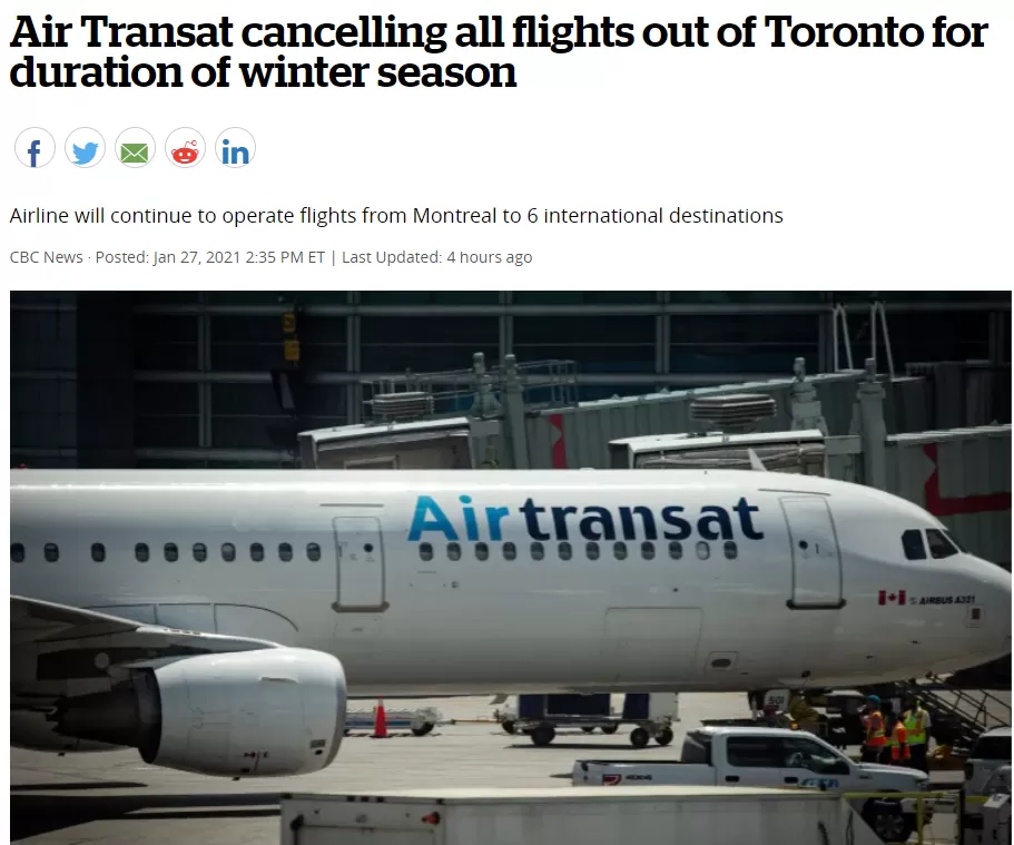 注意! Air Transat宣布取消所有进入多伦多定期航班! 明起生效! 新闻 第2张
