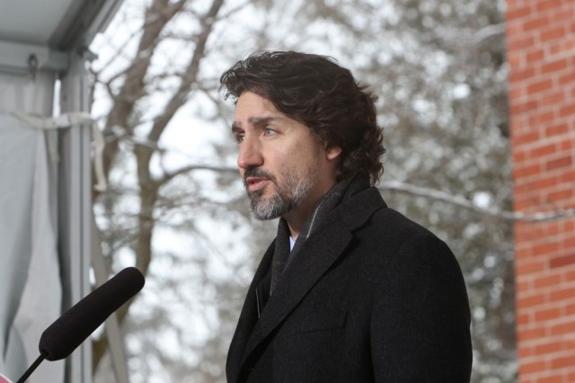 Justin Trudeau speaks outside his Ottawa residence on Feb. 5.