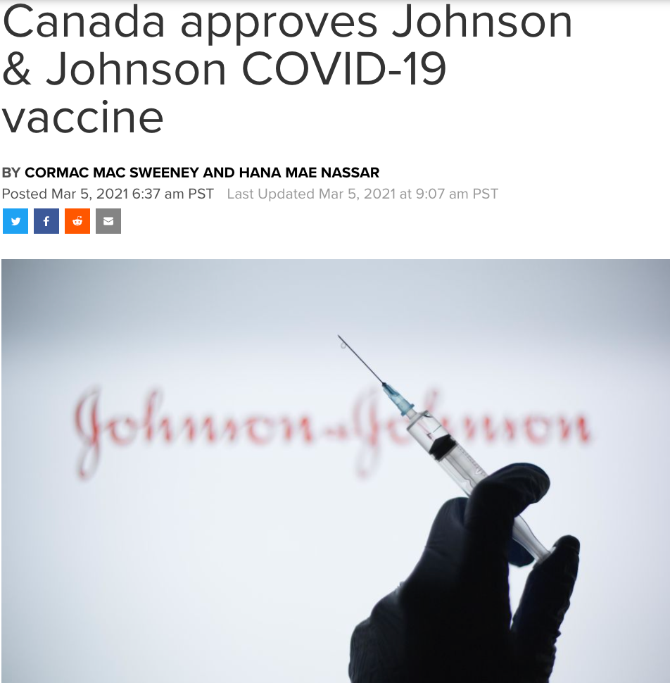 突发! 加拿大批准强生疫苗! 80%国民6月或可接种 特鲁多报喜: 马上轮到你! 新闻 第1张