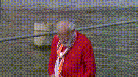PM Narendra Modi takes holy dip in the river Ganges, Lalita Ghat in Varanasi (3) (1).gif