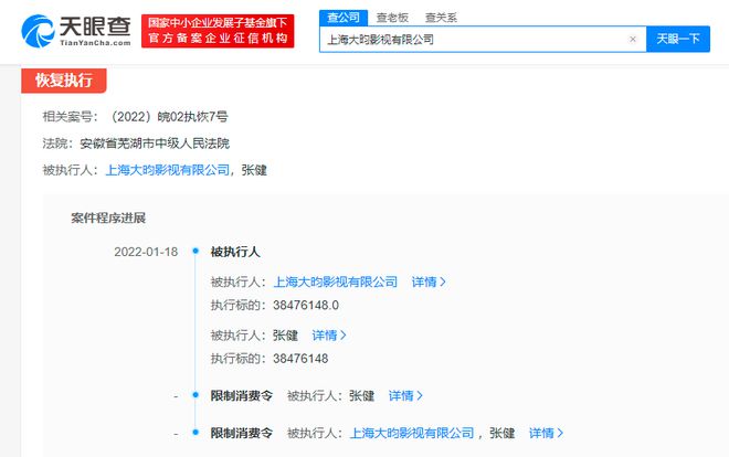 张若昀父亲及其公司被限制消费 已被列为被执行人