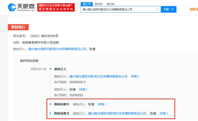 张若昀父亲及其公司被限制消费 已被列为被执行人