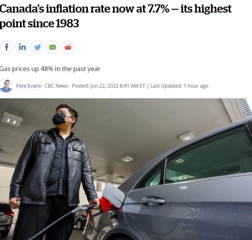 近40年最高! 加拿大通胀飙到7.7% 加息无悬念 民不聊生的时代真的来了？