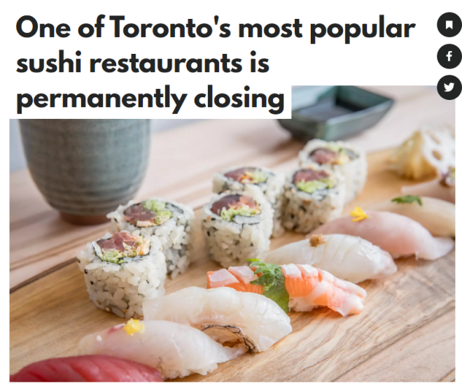多伦多华人喜爱的知名寿司店宣布永久关闭