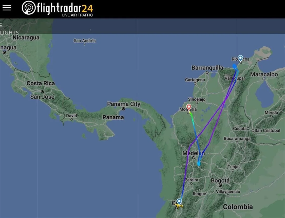 飞行轨迹图 （ 图源：FlightRadar24 ）