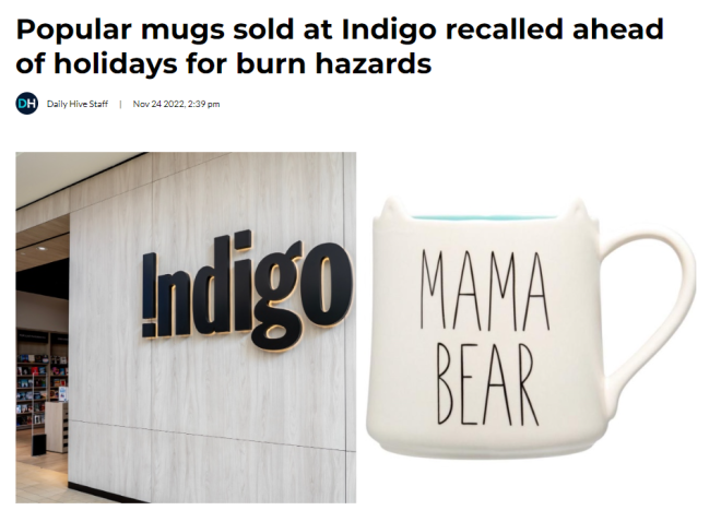 小心！Indigo召回热卖马克杯：加拿大已经炸了8个了！