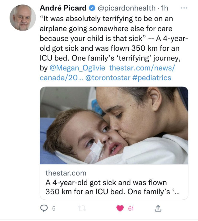 加拿大4岁孩子病危，ICU却一床难求，只能紧急飞往350公里外求医