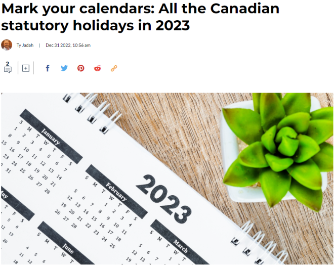 13天休息日！加拿大2023年全年假期安排公布