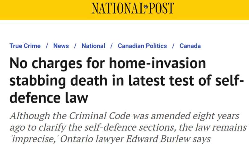 两男子闯加拿大民宅被屋主捅死 警方不控罪!