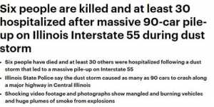 突发灾难! 6死30伤! 沙尘暴席卷公路 90车连环撞! 卡车漏油 现场爆炸! 遇难者家属崩溃
